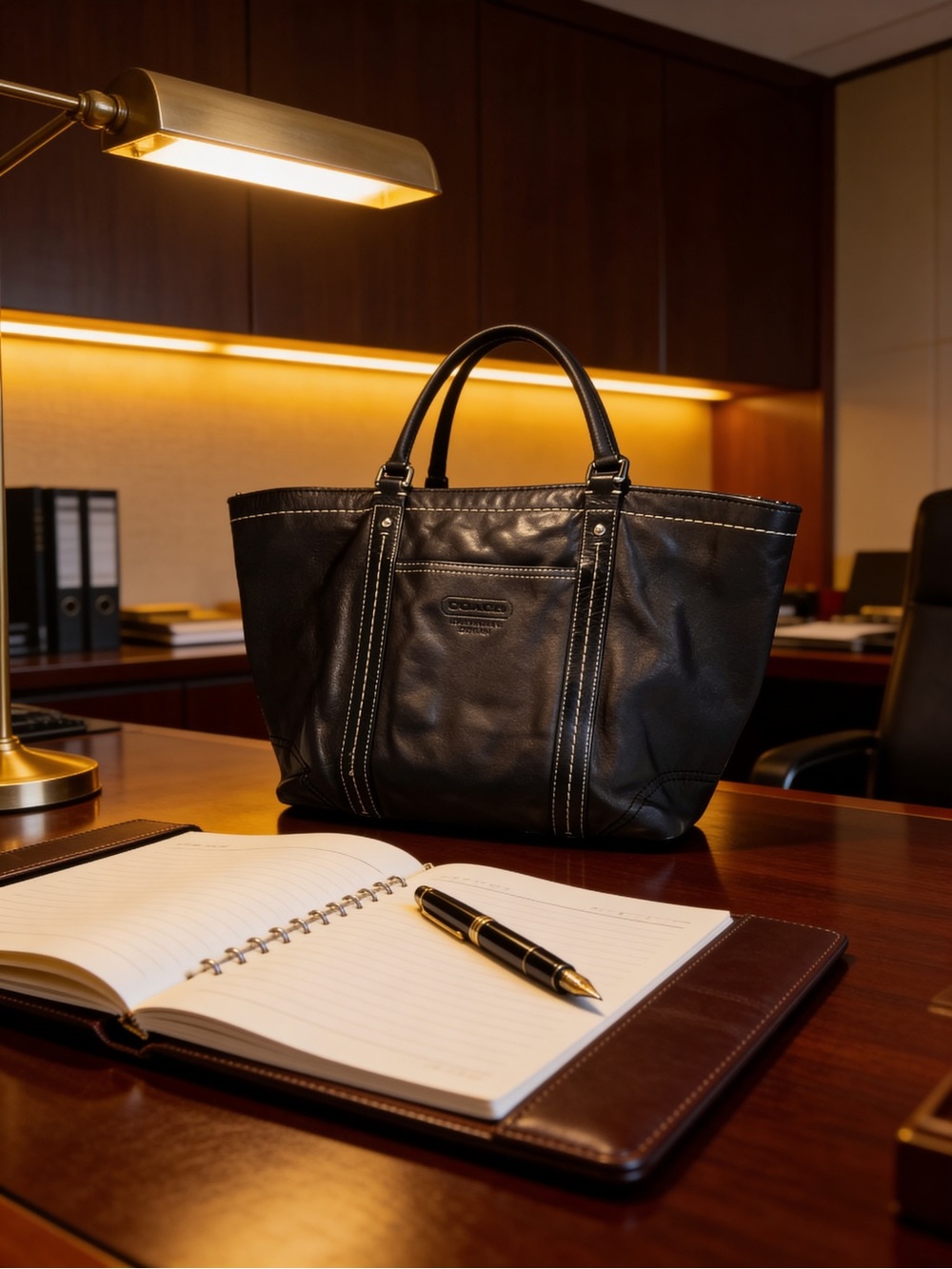 Vintage Coach Black Leather Tote with Tan Interior
